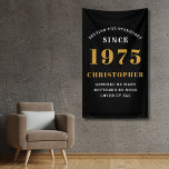 50th Birthday Born 1975 Add Name Black Gold Banner<br><div class="desc">50th Birthday Party Wall Banner - Customisable Black and Gold Decorative Piece. Celebrate an impressive milestone with our Birthday Party Wall Banner. This one-of-a-kind black and gold banner is not just a decoration, it's a statement piece. Customisable to your preferences, it's an elegant and fun way to mark the start...</div>