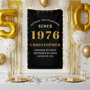 50th Birthday Born 1976 Add Name Black Gold Banner