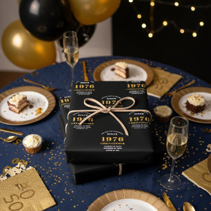 50th Birthday born 1976 Add Name Black Gold Wrapping Paper Sheet