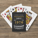 50th Birthday Born 1976 Legend Black Gold Playing Cards<br><div class="desc">Vintage design 50th birthday born 1976 "Original Quality Legendary Inspiration" playing cards. Add the name and year as desired in the template fields creating a unique birthday celebration item. Team this up with the matching gifts,  party accessories,  and clothing available in our store www.zazzle.com/store/thecelebrationstore</div>