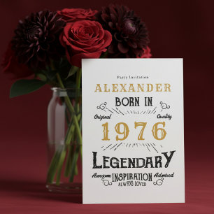 50th Birthday Born 1976 White Gold Retro Vintage Invitation