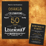 50th Birthday Born Legendary Black Gold Retro Invitation<br><div class="desc">For those celebrating their 50th birthday we have the ideal birthday party invitation with a vintage feel. The black background with a white and gold vintage typography design design is simple and yet elegant with a retro feel. Easily customise the text of this birthday gift using the template provided. Part...</div>