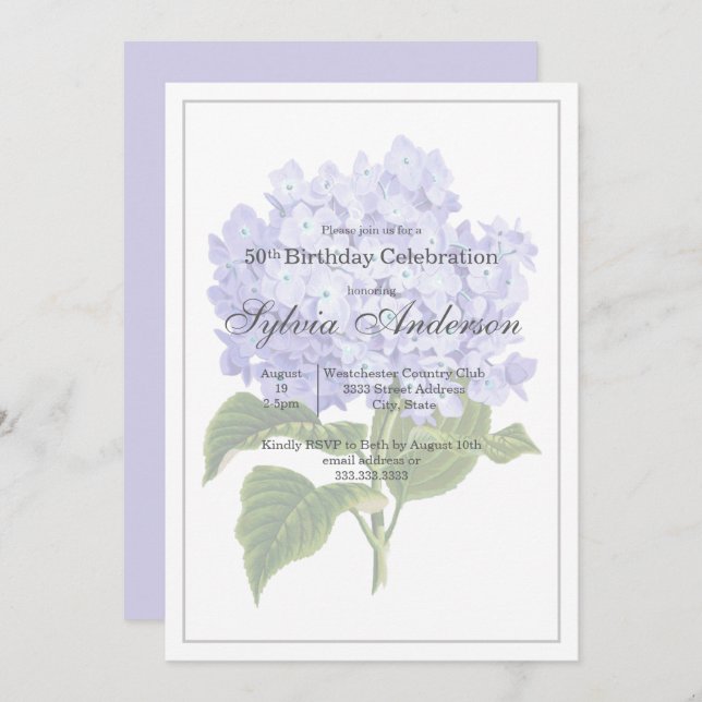 50th Birthday Botanical Hydrangea Invitation (Front/Back)