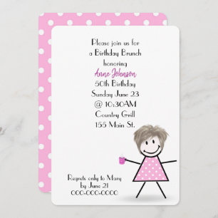 50th Birthday Brunch Stick Girl   Invitation