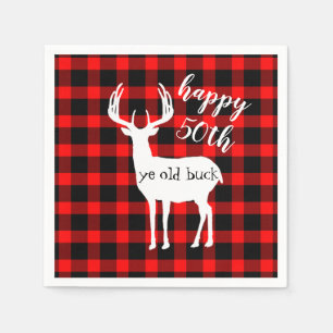 50th Birthday Buck Deer Silhouette Buffalo Plaid Napkin