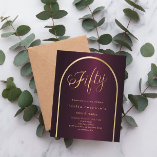 50th birthday burgundy gold arch invitation
