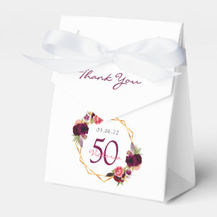 50th Birthday burgundy gold geometric floral white Favour Box