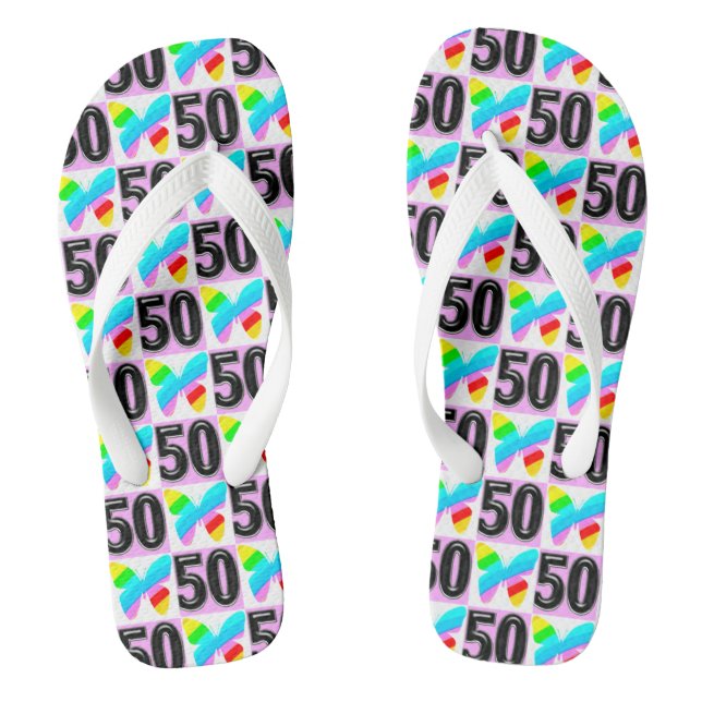 50TH BIRTHDAY BUTTERFLY FLIP FLOPS (Footbed)