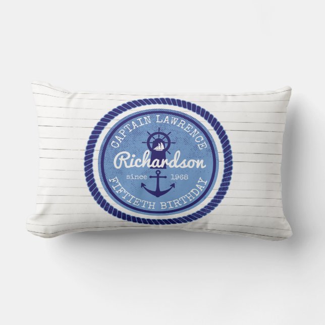 50th Birthday Captain Nautical Rope Anchor Helm Lumbar Cushion (Front)