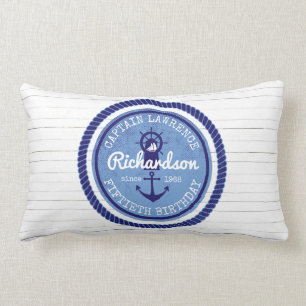 50th Birthday Captain Nautical Rope Anchor Helm Lumbar Cushion