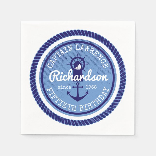 50th Birthday Captain Nautical Rope Anchor Helm Napkin (Front)
