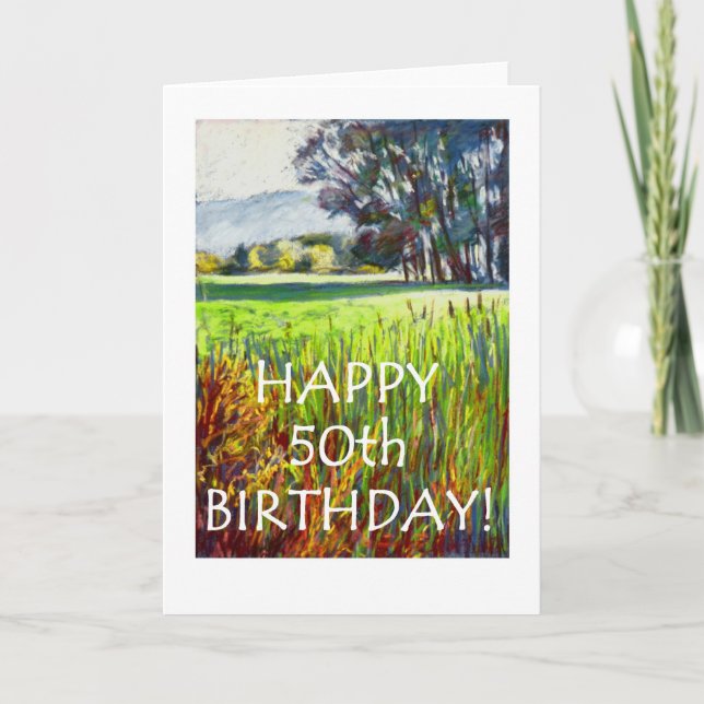 50th Birthday Card - Evening in the Meadows (Front)
