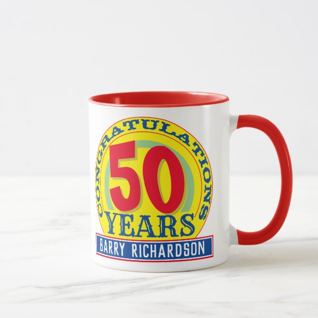50th Birthday Celebrating 50 Years with Name Mug (Right)