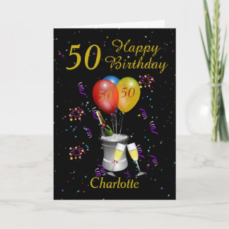 50th Birthday Celebration Black Gold Card
