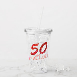 50th Birthday Celebration Coral Glitter Bokeh Acrylic Tumbler
