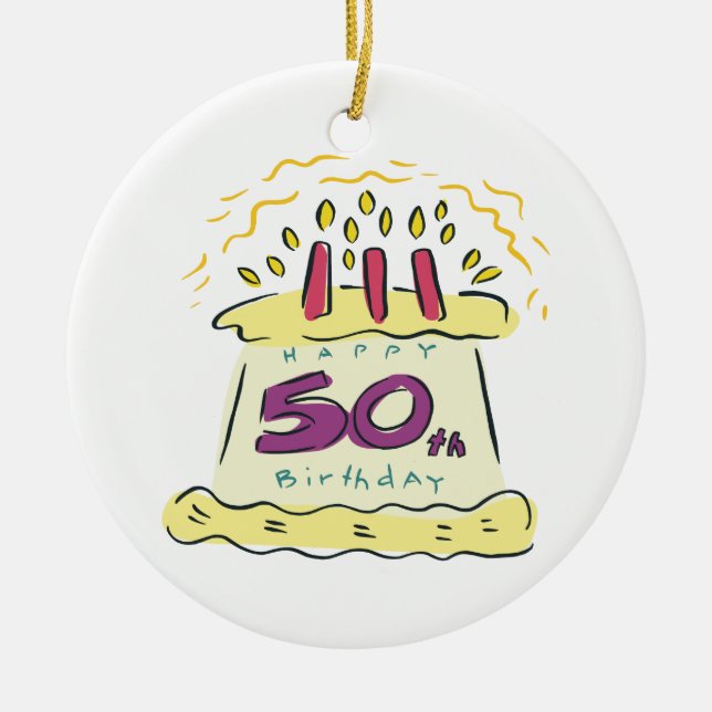 50th Birthday Ceramic Tree Decoration (Front)