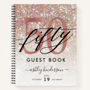 50th Birthday Champagne Glitter Guest Book