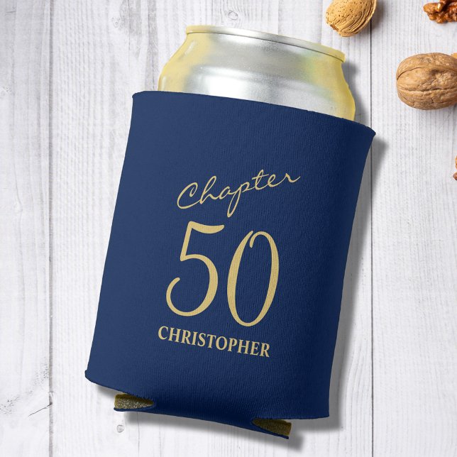 50th Birthday Chapter 50 Blue Gold Can Cooler (Add a touch of sparkle to your loved one's 50th birthday celebration with  Blue Gold can coolers)