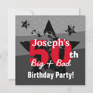 50th Birthday Charcoal and Red Grunge C50A Invitation