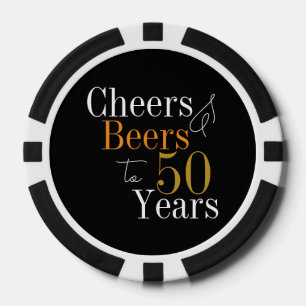 50th Birthday Cheers and Beers Black Gold Party Poker Chips