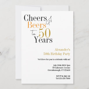 50th Birthday Cheers and Beers Minimal Party Invitation