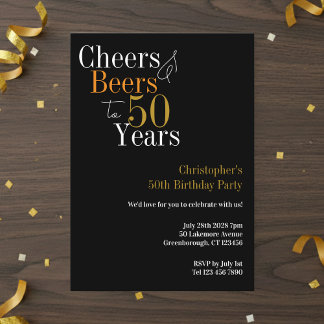 50th Birthday Cheers and Beers Party Invitation