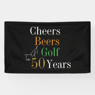 50th Birthday Cheers Beers Golf Black Gold Party Banner
