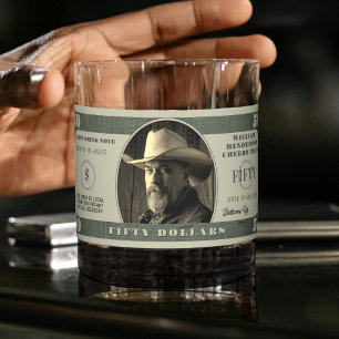 50th Birthday Cheers to 50 Dollar Bill Whiskey Glass