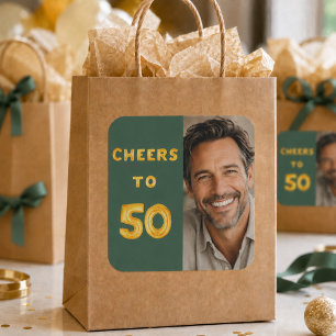 50th birthday cheers to 50 green gold balloon square sticker