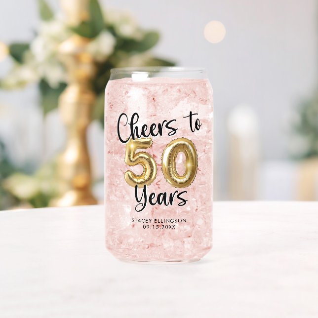 50th Birthday Cheers to 50 Years Black Gold Can Glass (Insitu (Wedding))