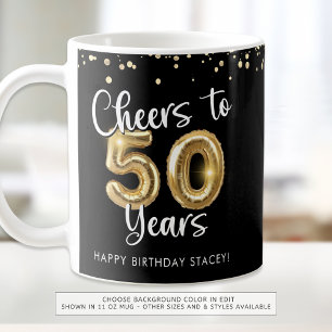 50th Birthday Cheers to 50 Years Black Gold Coffee Mug