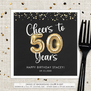 50th Birthday Cheers to 50 Years Black Gold Napkin