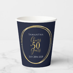 50th Birthday Cheers to 50 Years Navy Gold Party Paper Cups