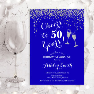 50th Birthday - Cheers To 50 Years Royal Blue Invitation
