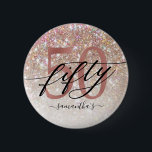 50th Birthday Chic Glitter Ombre  6 Cm Round Badge<br><div class="desc">Modern chic girly button for 50th  birthday. Design featuring champagne sparkly glitter texture,  rose gold 50 and calligraphy script fifty. Personalise with a name.</div>