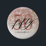 50th Birthday Chic Glitter Ombre  6 Cm Round Badge<br><div class="desc">Modern chic girly button for 50th  birthday. Design featuring champagne sparkly glitter texture,  rose gold 50 and calligraphy script fifty. Personalise with a name.</div>