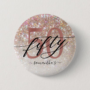 50th Birthday Chic Glitter Ombre  6 Cm Round Badge