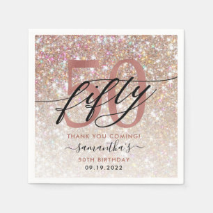 50th Birthday Chic Glitter Ombre Thank You Napkin