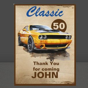 50th Birthday Classic Muscle Car  Thank You Card