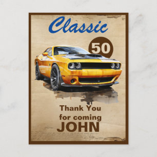50th Birthday Classic Muscle Car Thank You Postcard