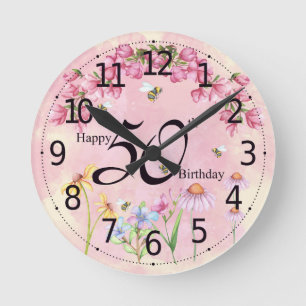 50th birthday Clock with Flower And Bees