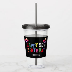 50th Birthday Colorful Balloons Personalized Acrylic Tumbler