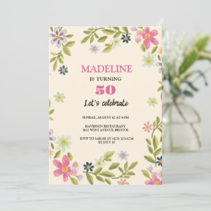 50th birthday colorful flowers sweet birthday  invitation