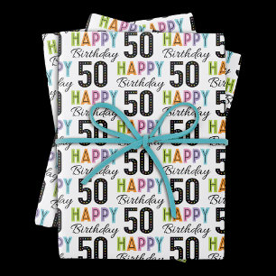 50th Birthday Colorful Typography  Wrapping Paper