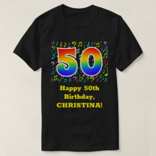 50th Birthday: Colourful Music Symbols, Rainbow 50 T-Shirt