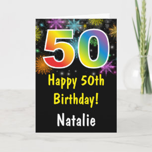 50th Birthday Colourful Rainbow Fireworks Card
