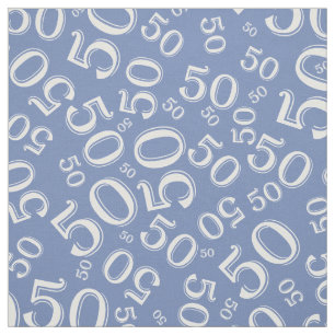 50th Birthday Cool Number Pattern Blue and White Fabric