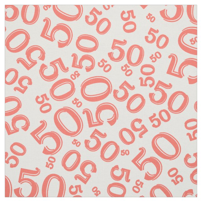 50th Birthday Cool Number Pattern Coral/White- Fabric (Swatch)