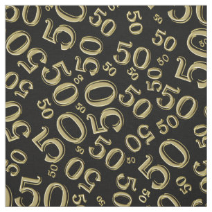 50th Birthday Cool Number Pattern Gold and Black Fabric