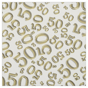 50th Birthday Cool Number Pattern Gold and White Fabric